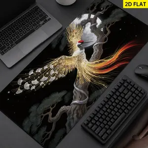 Extra Large glowing crane and pine tree art Mouse Pad,Non Slip Rubber Pad,Desktop Decoration Drotection Pad,Washable,Lock Edge Multi Size,Premium Multipurpose Mousepad For Home,Office,Gift for Family and Friends