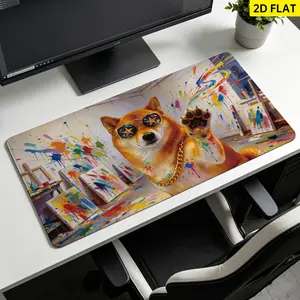 Extra Large cool shiba inu artist with colorful paint splatters Mouse PadNon Slip Rubber PadDesktop Decoration Drotection PadWashableLock Edge Multi SizePremium Multipurpose Mousepad For HomeOfficeGift for Family and Friends