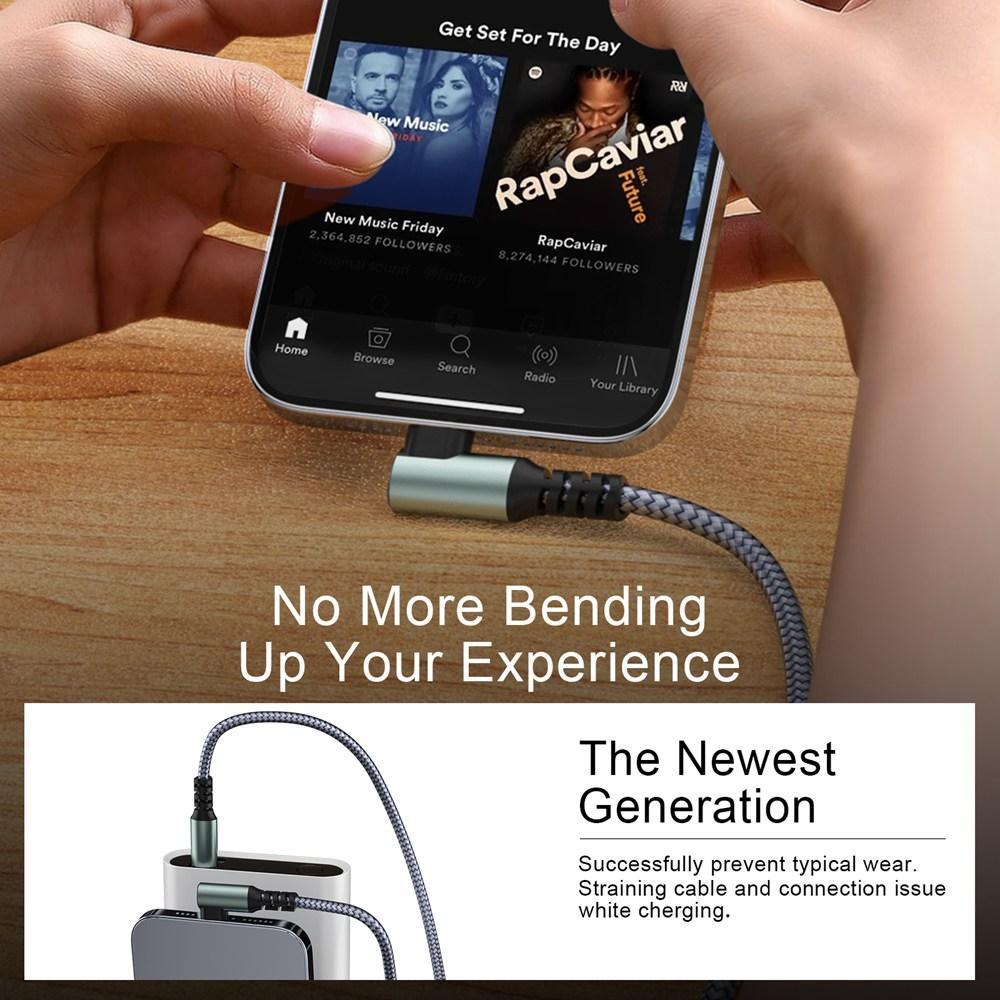 USB Type C Charger Cable Nylon Braided USB-C to USB C Line, 90 Degree Bend Gaming Charging Cable, Fast Charging Data Transfer