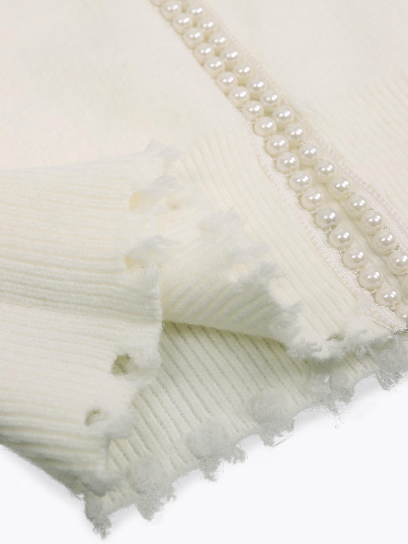 Women's Solid Faux Pearl Decor Drop Shoulder Knitting Cardigan, Casual Long Sleeve Open Front Knitwear for Fall & Winter, Fashion Women's Knit Clothing for Daily Wear