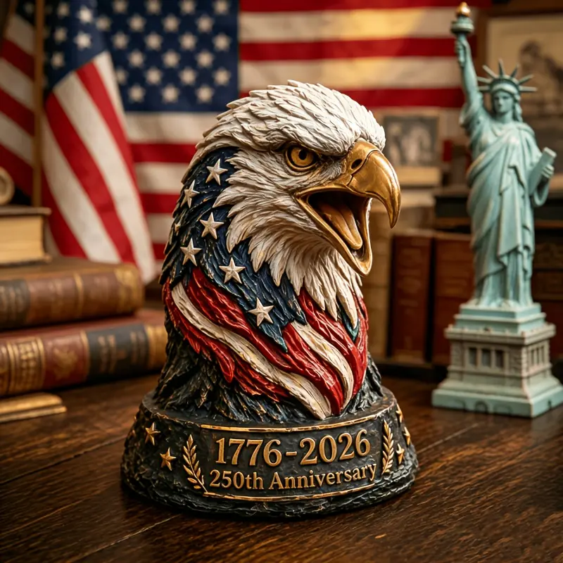 1PC 250th Anniversary 1776-2026 Patriotic Bald Eagle Statue American Flag Resin Sculpture Vintage Desktop Decor for Home Office Independence Day Gift