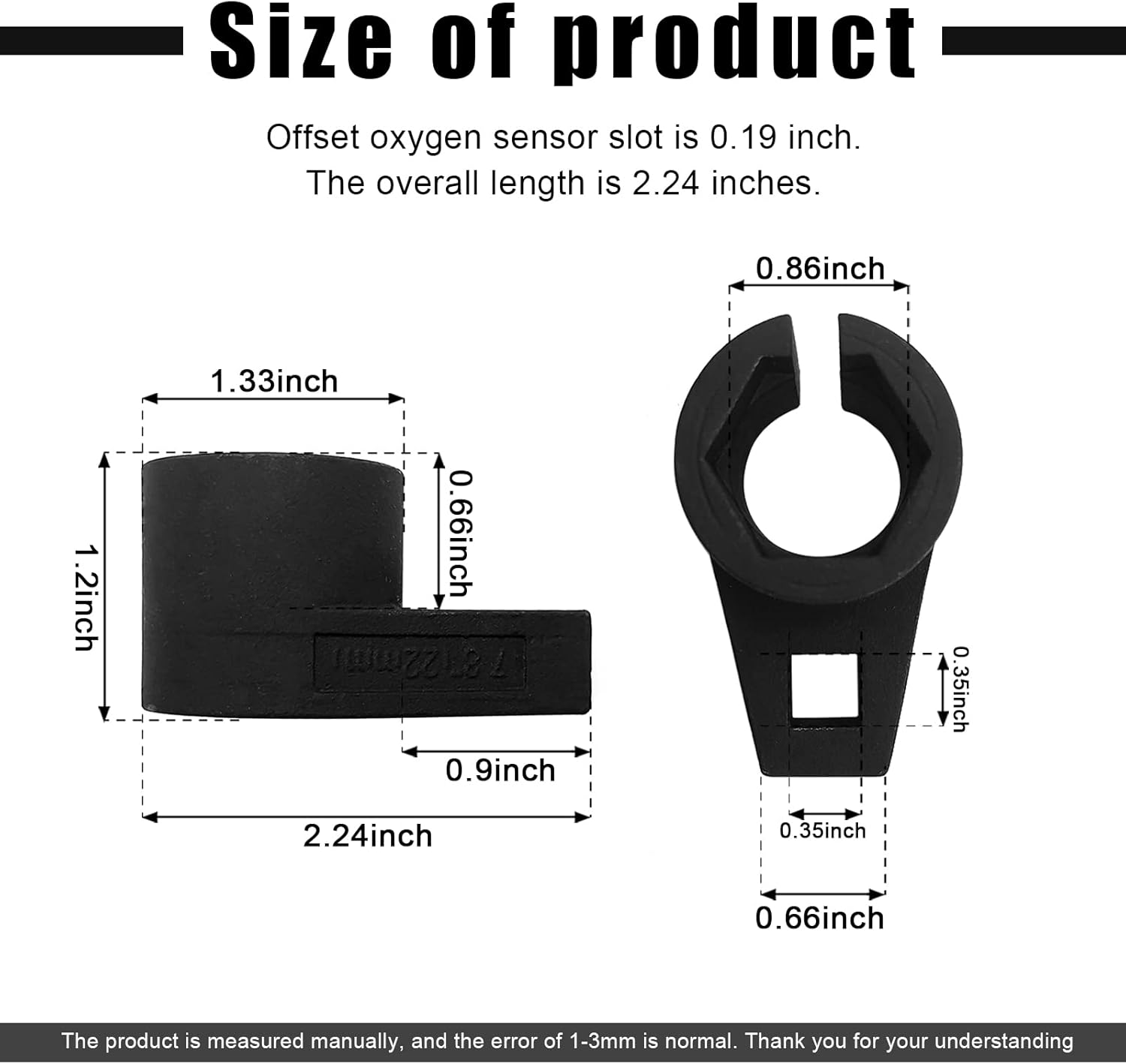 Offset Oxygen Sensor Socket, 3/8-Inch Drive, 7/8-Inch (22mm), Wire Gate Accesses Sensor from Side, Preventing Damage to Wires, Universal for Most Cars