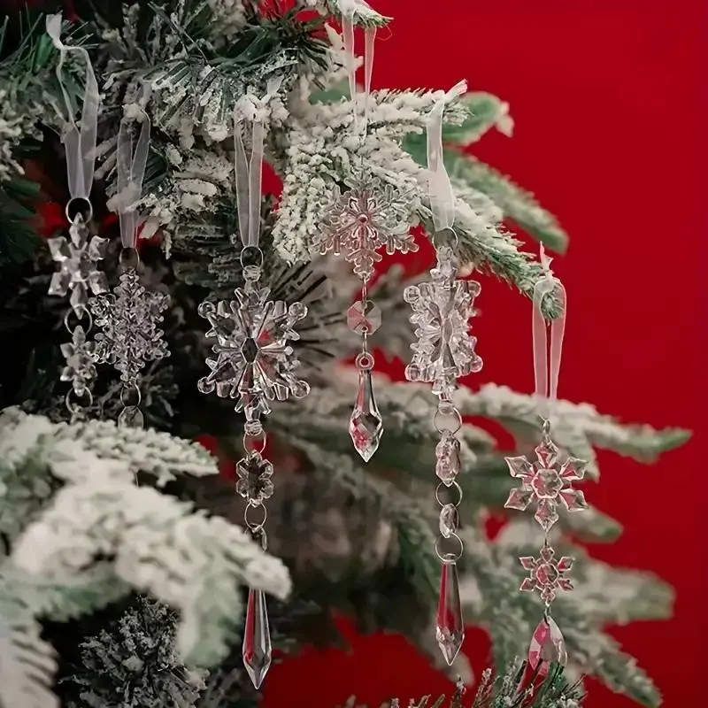 5-Piece Crystal Elegant Ice Column Snowflake Christmas Decorations, Transparent Acrylic, Battery-Free, Indoor/outdoor Home Décor, Perfect for Thanksgiving