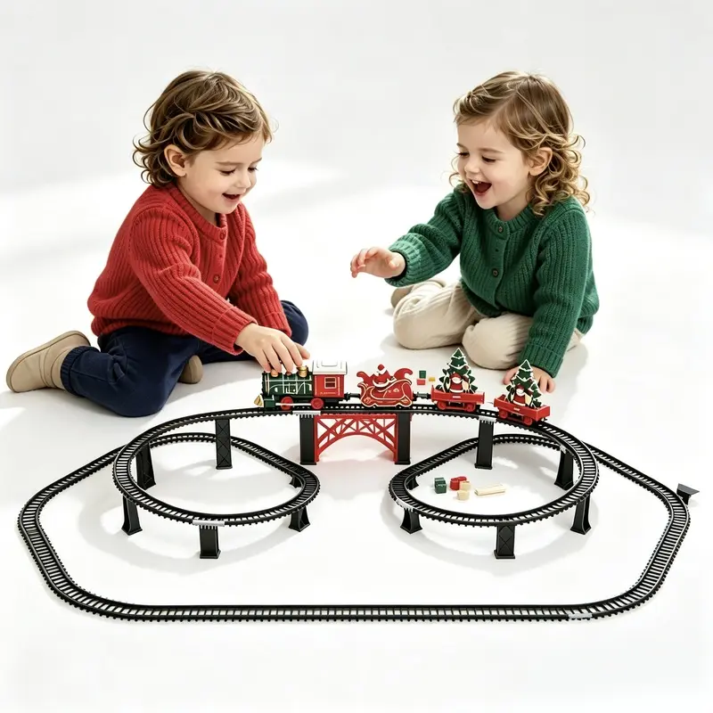 Christmas Train Set with Elevated Tracks, Battery-Powered Santa Express Toy Train with Lights & Sounds for Kids & Holiday Decor