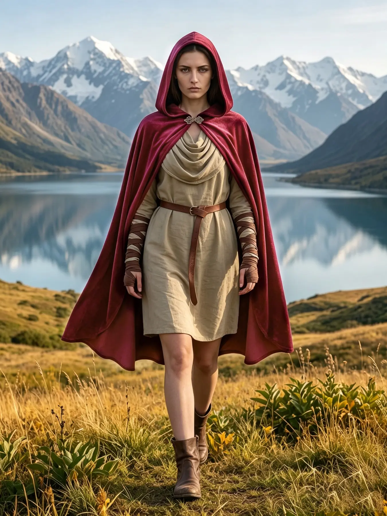 Women’s Mid‑Length Hooded Medieval Gothic Wrap Cape, Retro Sorceress Role‑Play Cover‑Up Garment, Mysterious Attire for Halloween Masquerade Gatherings, Themed Stage Acts & Cosplay Portrait Shoots