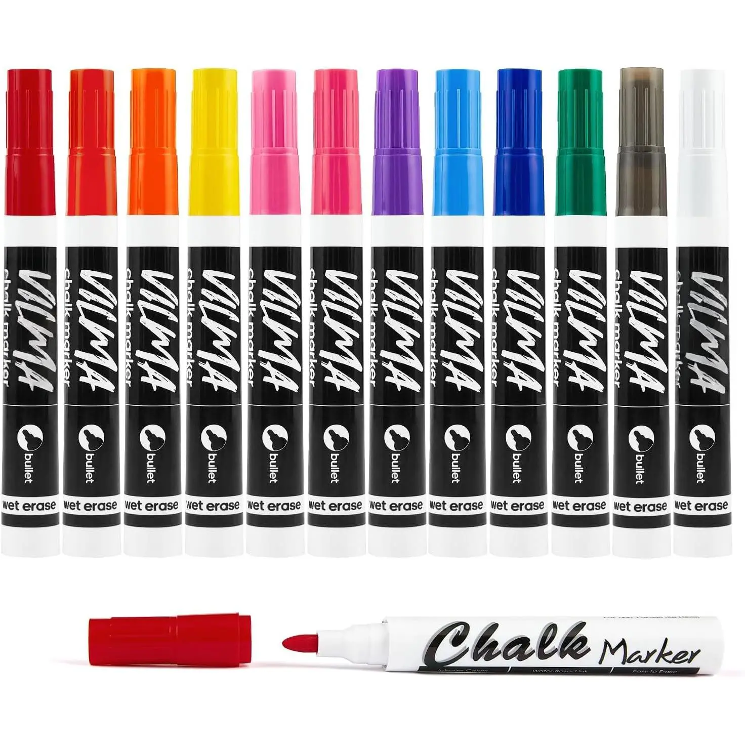 Liquid Chalk Markers Window Marker for  Glass pens Wet Erase Marker Washable Blackboard Pen for  Window, Mirrors,Signs,Crafts, 2MM Tip 12 Pack,12 Colors