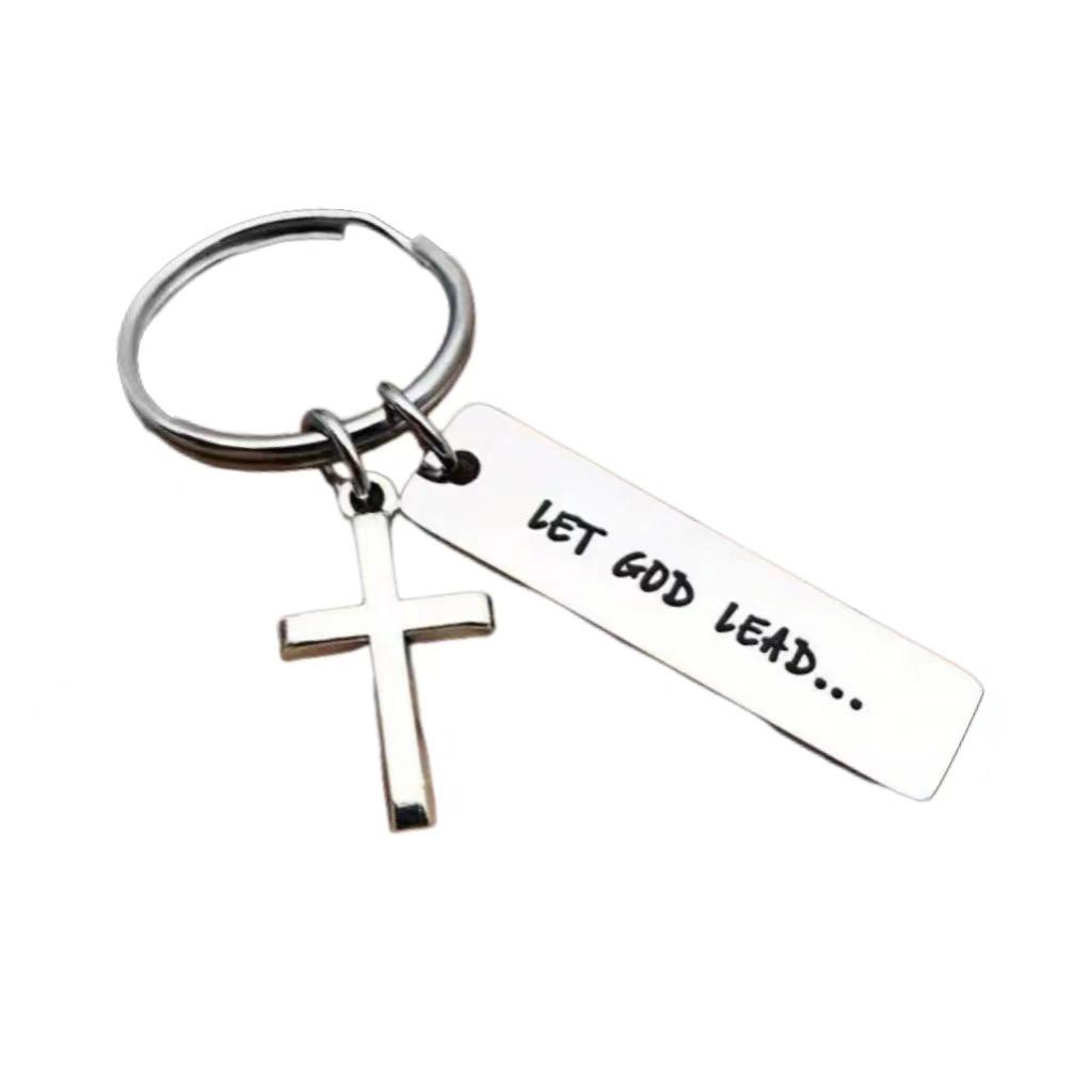 Let God Lead Cross Keychain, Engravable Stainless Steel Christian Charm, Religious Faith Key Ring for Backpack Bag Accessory Let God Lead Cross Keychain, Engravable Stainless Steel Christian Charm, Religious Faith Key Ring for Backpack Bag Accessory
