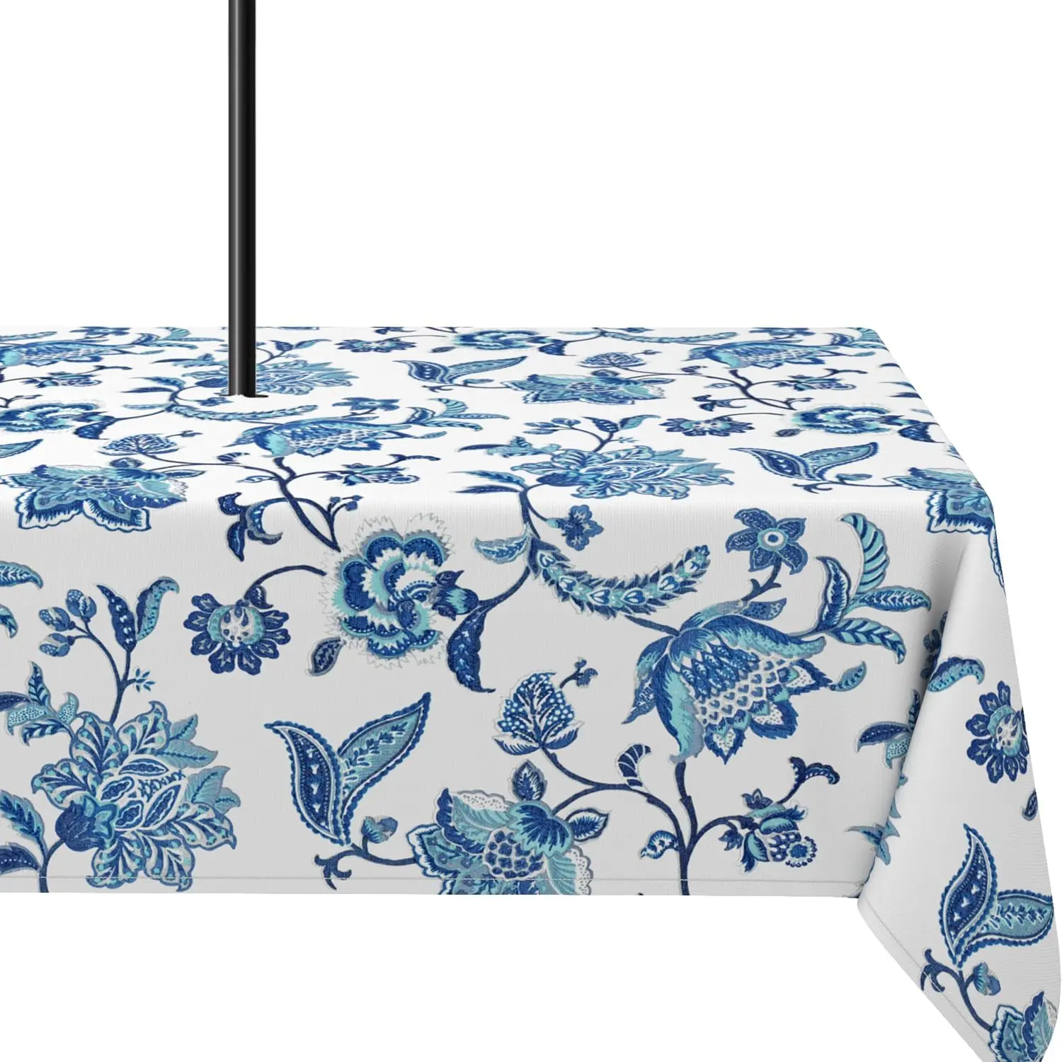 Yighty Outdoor Tablecloth with Umbrella Hole 60x84In,Boho Blue Floral Outdoor Zipper Table Cloth,Waterproof and Wrinkle Resistant Washable Rectangular Tablecloths for Picnic,Party,Camping and BBQ