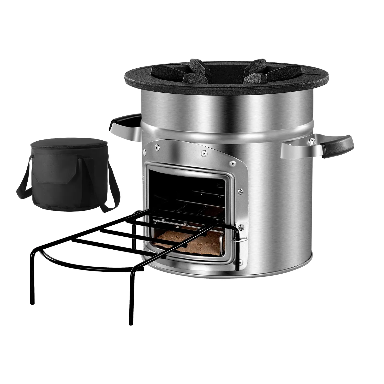 Camping Rocket Stove, Wood Burning Portable Rocket Stove with Carrying Bag for Backpacking, Cooks & Heats with Real Flame, Wood Compatible, Easy to Use, For Outdoor Cooking