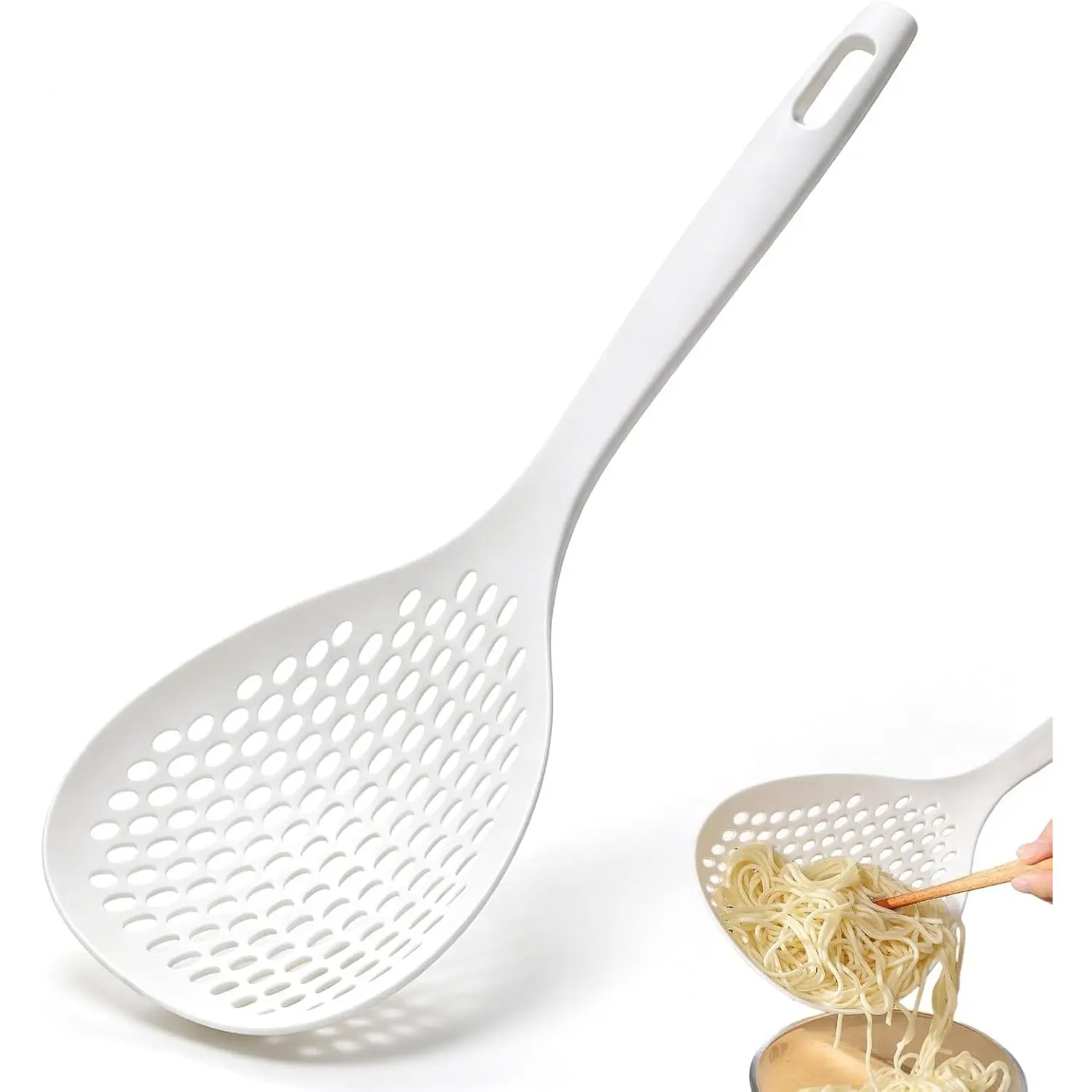 Slotted Spoon, Skimmer Spoon Colander Scoop Strainer Pasta Spoon Spaghetti Spoon for Kitchen Cooking(White)