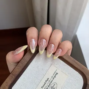 Milk Yellow Small Bubbles — Purely Handmade Milk Yellow Brightening Design, New Summer French Minimalist Style, Removable, Premium Wearable Nail Art