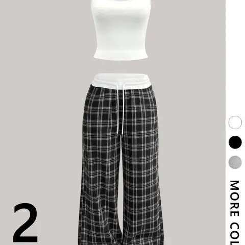 Women's Two-Piece Set, Striped Plaid Tank Top & Long Pants, Fitted Streetwear Casual Fashion Trendy Sportswear, Athleisure Wear Set, Athleisure Summer Clothes, Athleisure Activewear Set, Athleisure Outfit