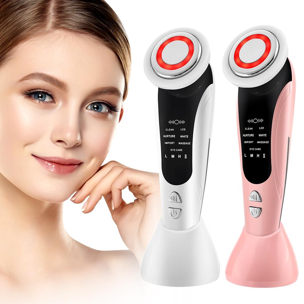 7-in-1 Facial Beauty Device Multi-Color LED Lights Vibration Heating EMS 3 Intensity Levels Portable Facial Beauty Instrument Facial Beauty Machine