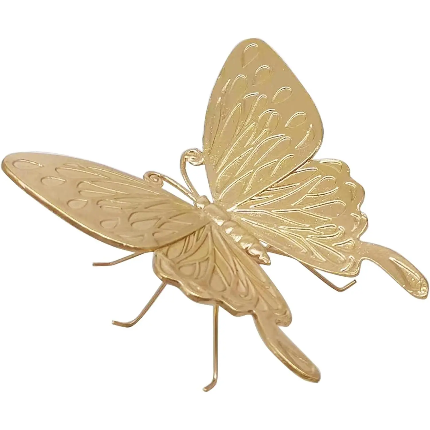 Gold Butterfly Sculpture - Solid Metal Insect Ornament - Mini Butterfly Figurine for Home, Office, Garden & Desktop Decor