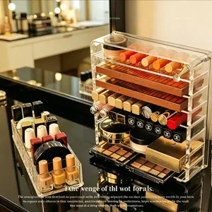 Acrylic Transparent Makeup Organizer Box, Eyeshadow Palette Storage, Bathroom Counter, Closet, Shelf, Drawer, Essential Beauty Accessory