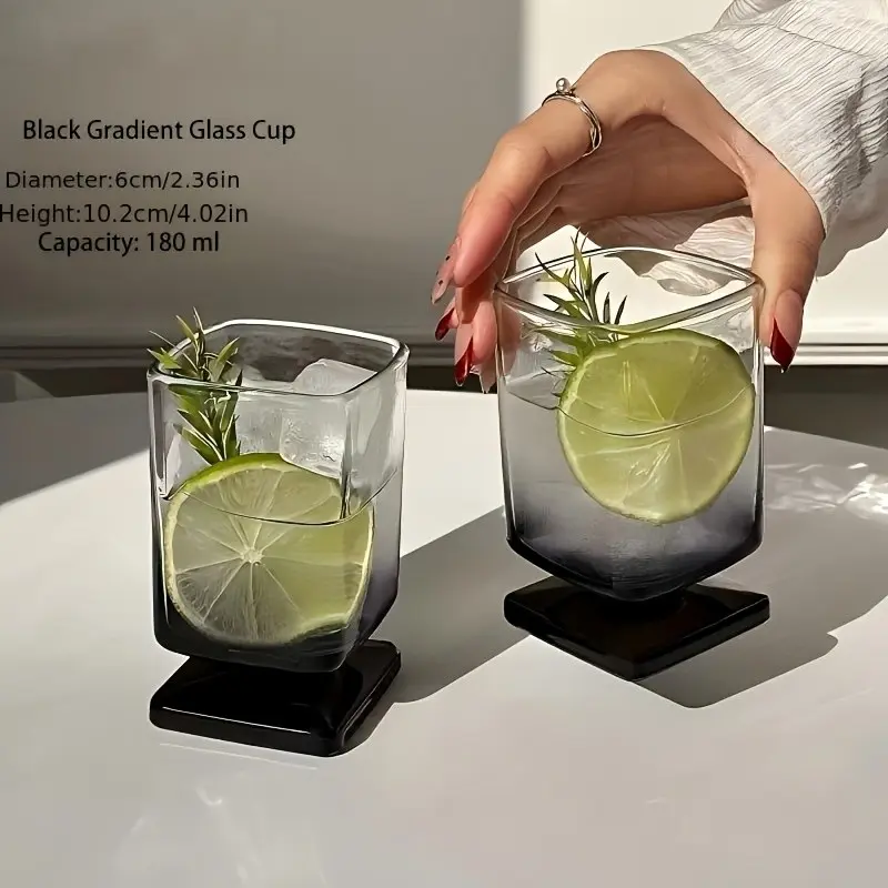 Gradient Square Glass Cup, Fashionable Whiskey Cocktail Drinking Cup, Durable Juice Water Cup, Home Bar Office Party Drinkware, Square Drinking Glasses