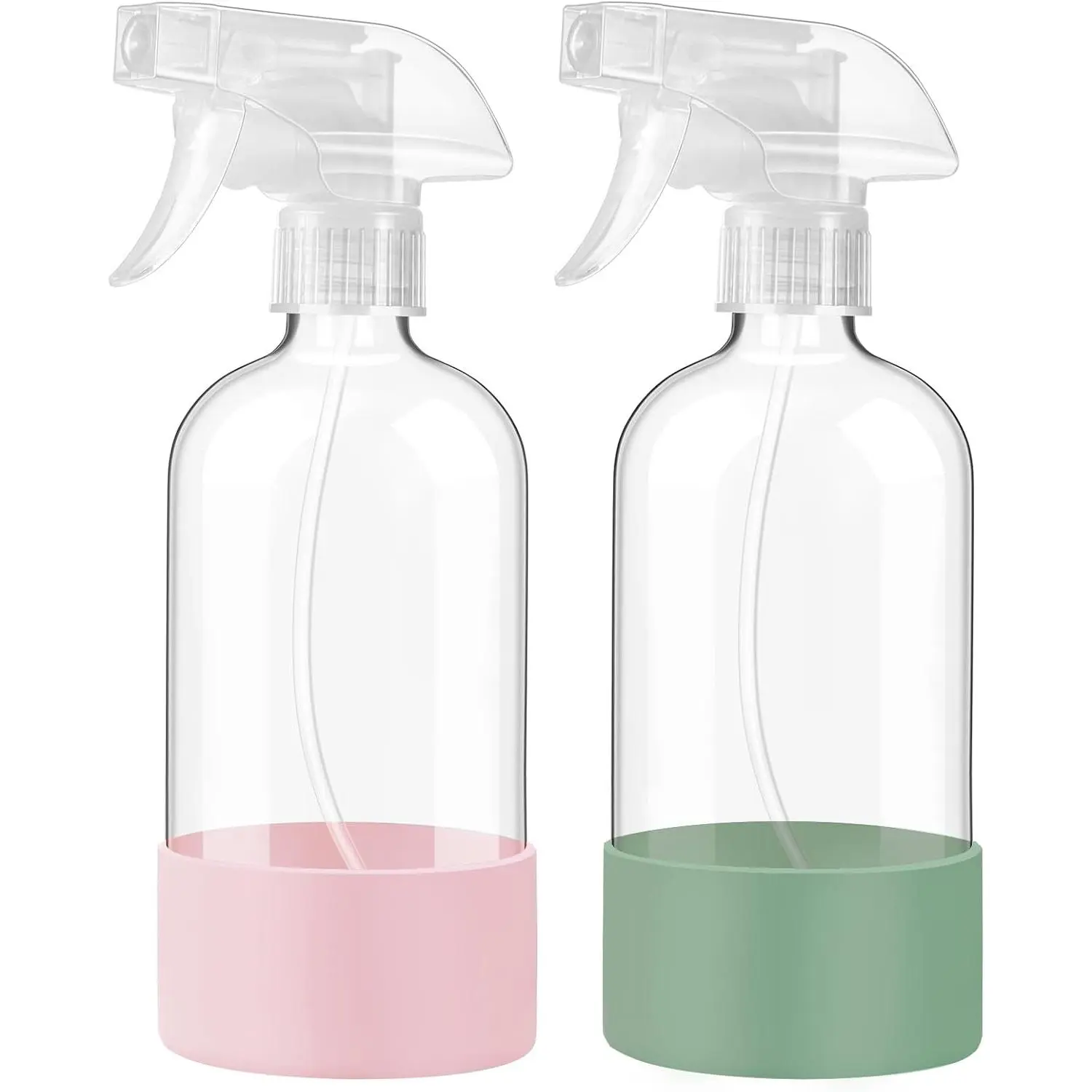 Glass  Bottles with  Sleeve, 2 Pack16 oz Empty Refillable Containers with Adjustable  Nozzles,  Bottles for Hair, Cleaning Solutions and  Olive Green& | Leak-Proof Empty Refillable Containers with Adjustable  Nozzles,  Bottles for Hair, Cleaning and