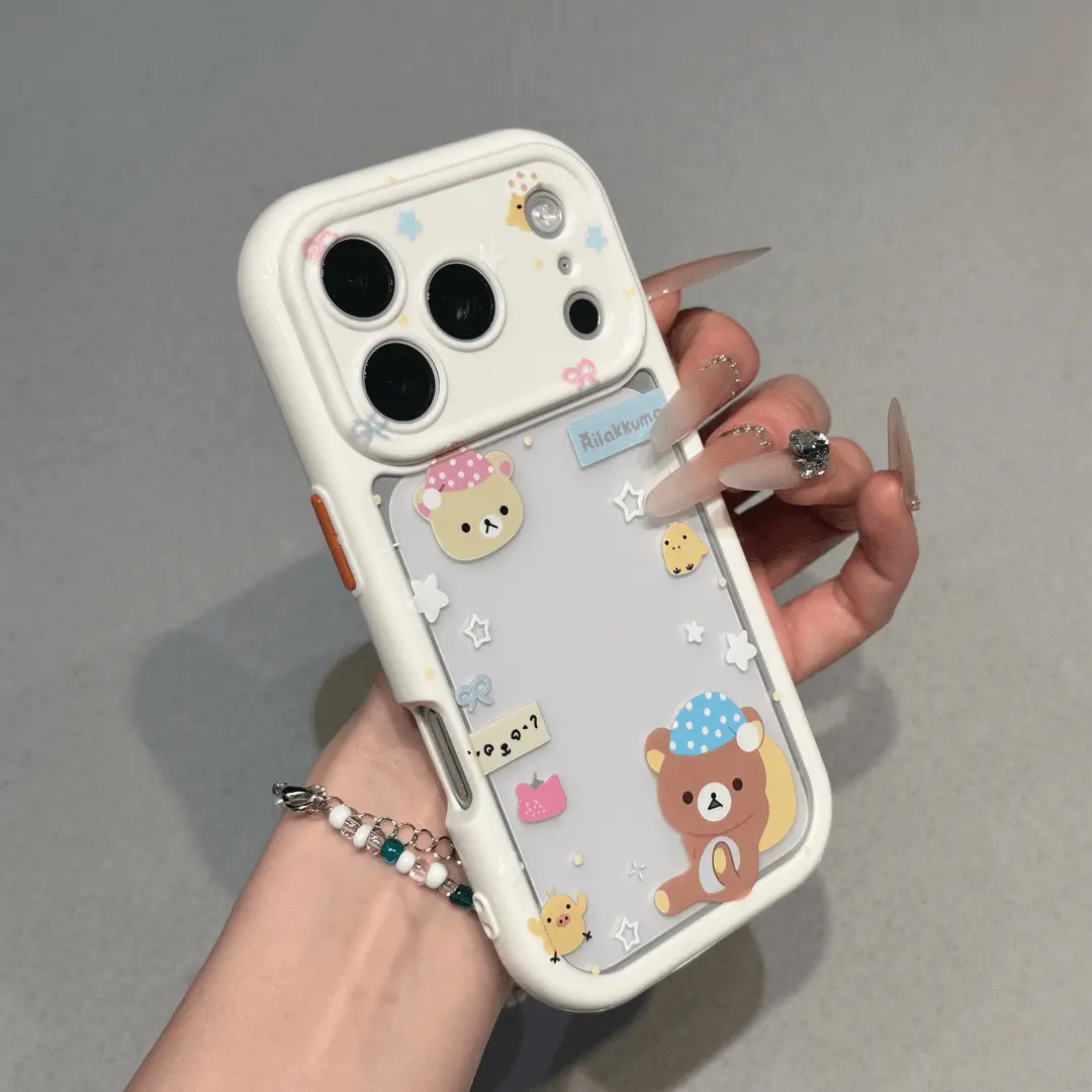 Cute cartoon couple & bestie black-and-white CP, Rilakkuma Phone Case for use with iphone 17 AIR 16 pro max 15 PLUS 14 PRO 13 12 design phone cases for iphone 2-in-1 Cream Color Phone Case phone case for girlies and boys aesthetic holographic phone case