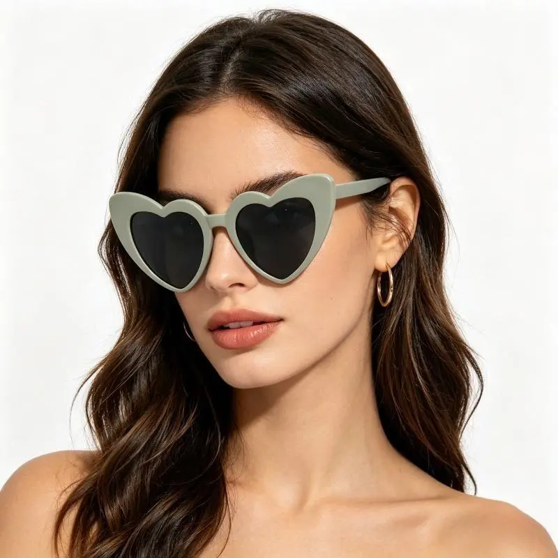 Women's Bling Bling Glitter Crystal Heart-Shaped Sports Sunglasses - UV-Protection Lens, Lightweight Full-Rim Frames, Casual Streetwear Eyewear for Outdoor Activities, Beach Trips, Plastic