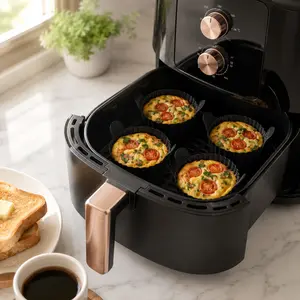 4-Piece Non-Stick Silicone Air Fryer Ramekins, Reusable Egg Poacher Cups, for Eggs, Mini Cakes, Quiches & Healthy Breakfasts,Easy Release & Cleanup