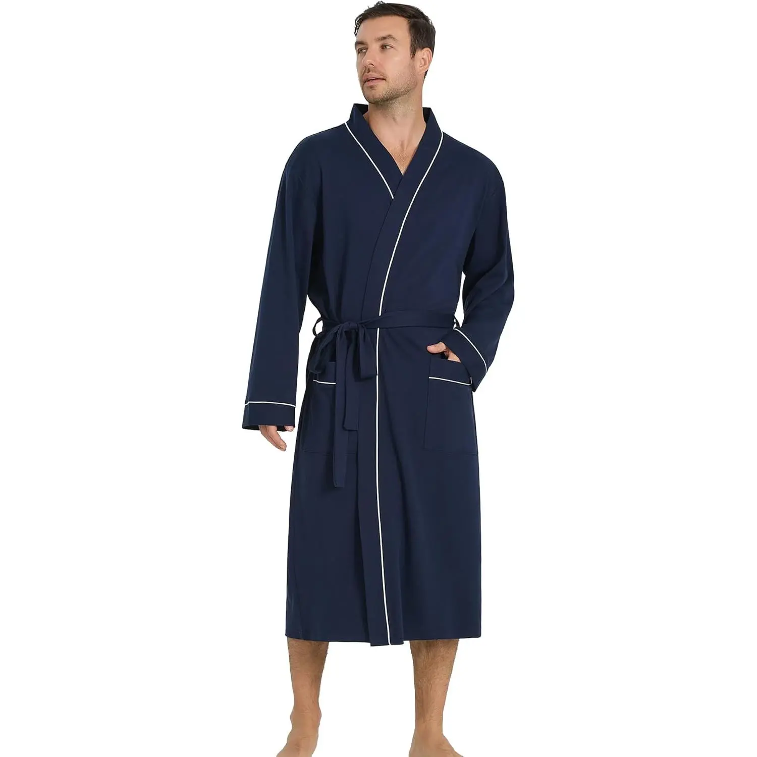 Vulcanodon Luxury Cotton Robe for Men, Soft Breathable Kimono Bathrobe with Pockets for Lightweight