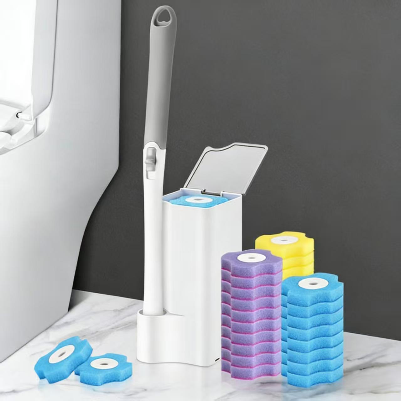 Long Handle Toilet Brush Set with Disposable Replacement Heads, Hygienic Bathroom Cleaning Tool Kit, WC Accessories, Easy to Use