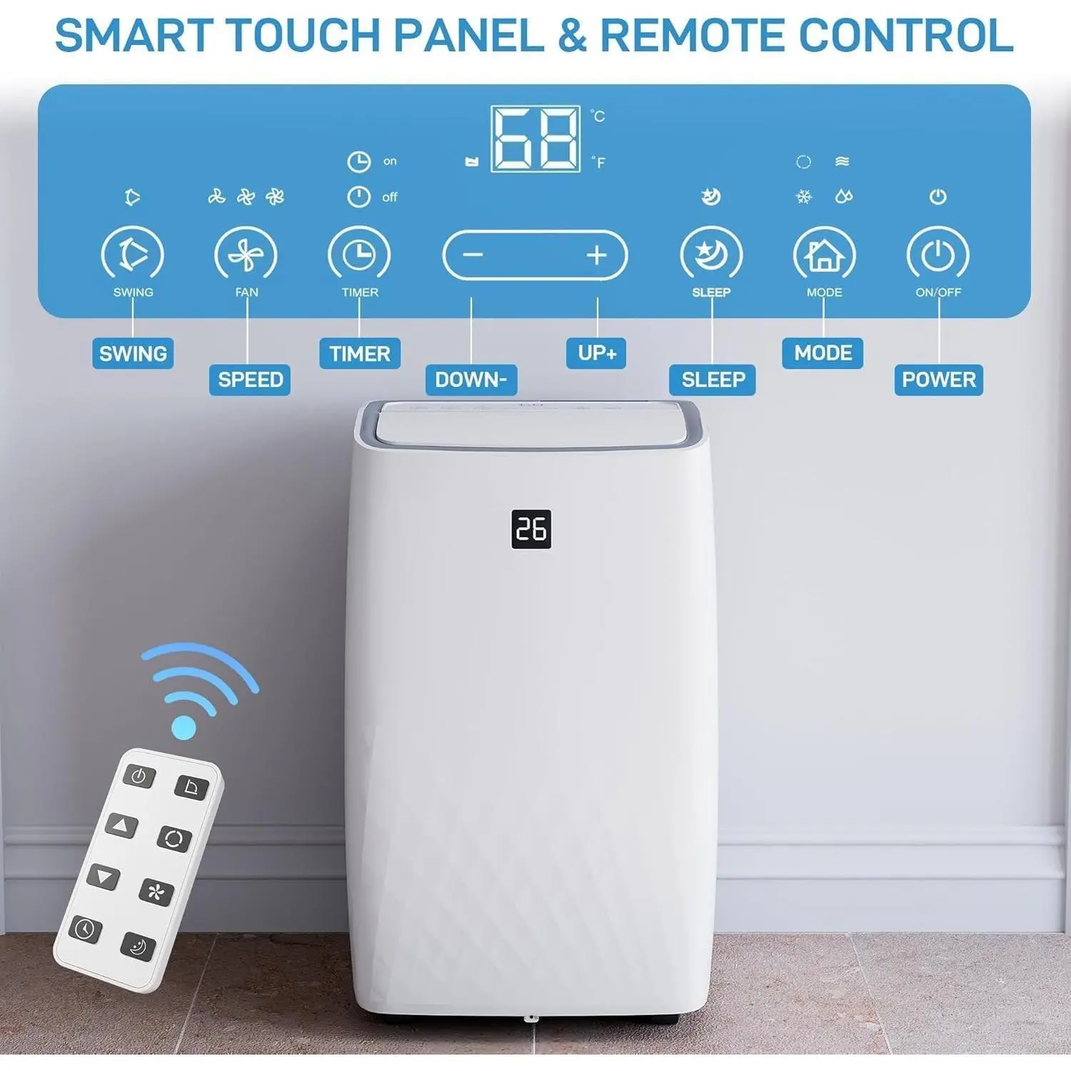 4-in-1 Portable Air Conditioner Portable Air Conditioner with Self Evaporating System, Multi Functional AC Unit with Dehumidifier and Fan Modes, Quiet Sleep Setting, Remote Control and Window Vent Kit for Energy Efficient Home Cooling