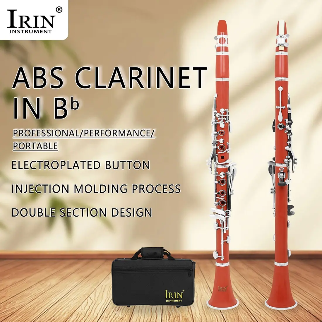 Irin In610 Bb Clarinet, Abs Body, 17-Key Ring, 6-Keys, Includes Irin Cloth Box and Standard Accessories, Musical Instrument