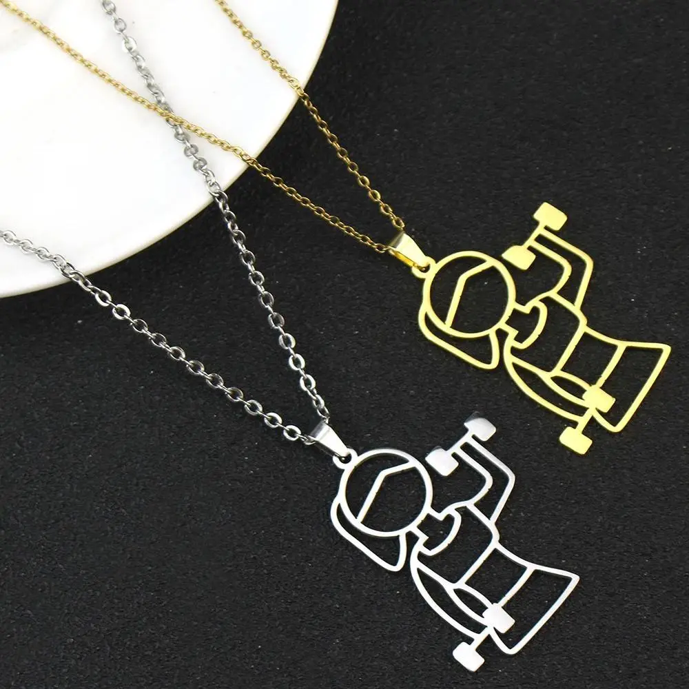 Fashion Weight Plate Dumbbell Pendant Gym Fitness Equipment Barbell Necklace Domineering Muscular Men Fitness Necklace Gifts