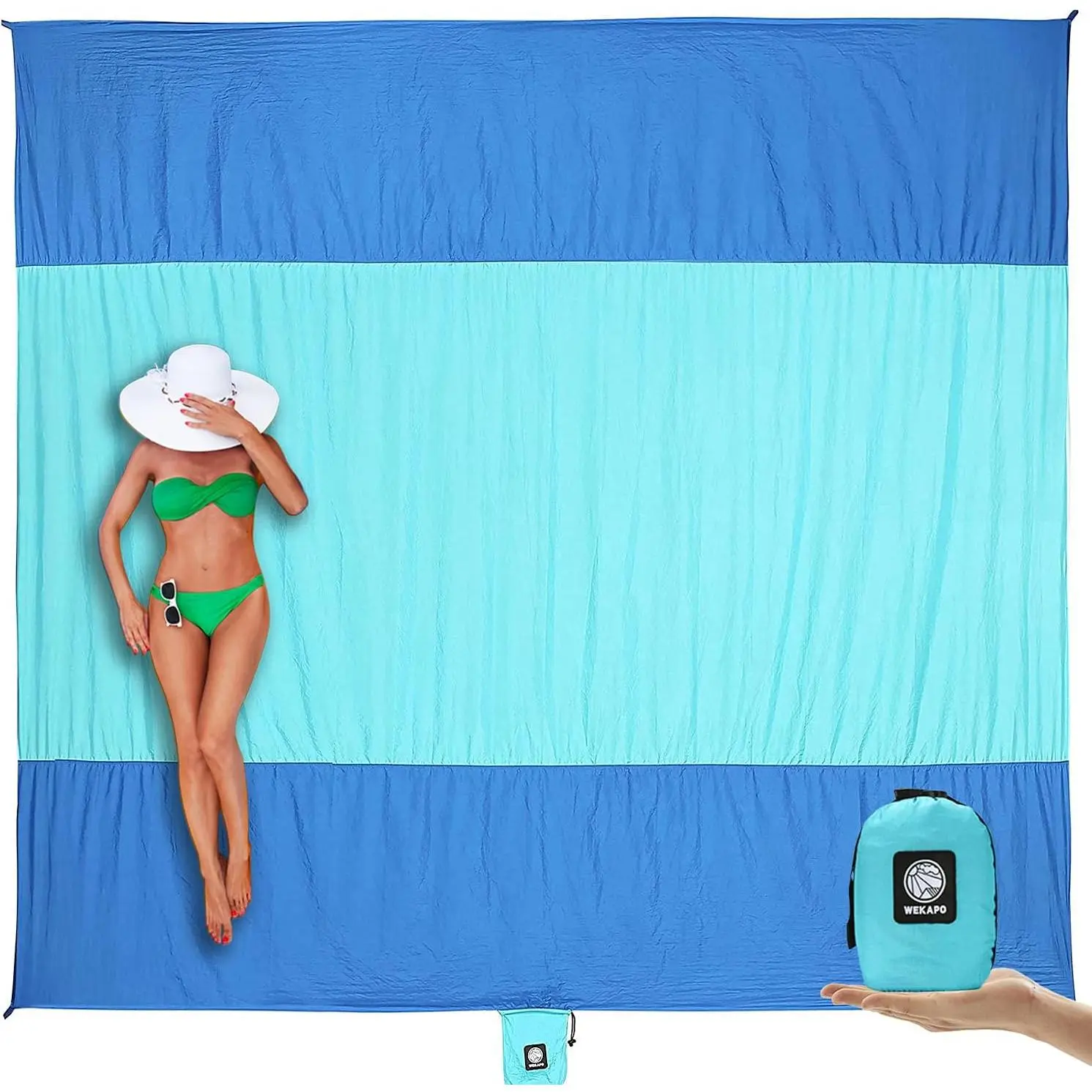 Beach Blanket Sandproof Waterproof, Large Beach Mat, Oversized & Compact Sand Free, Quick Drying Beach for, Cruise, & Camping with Stakes