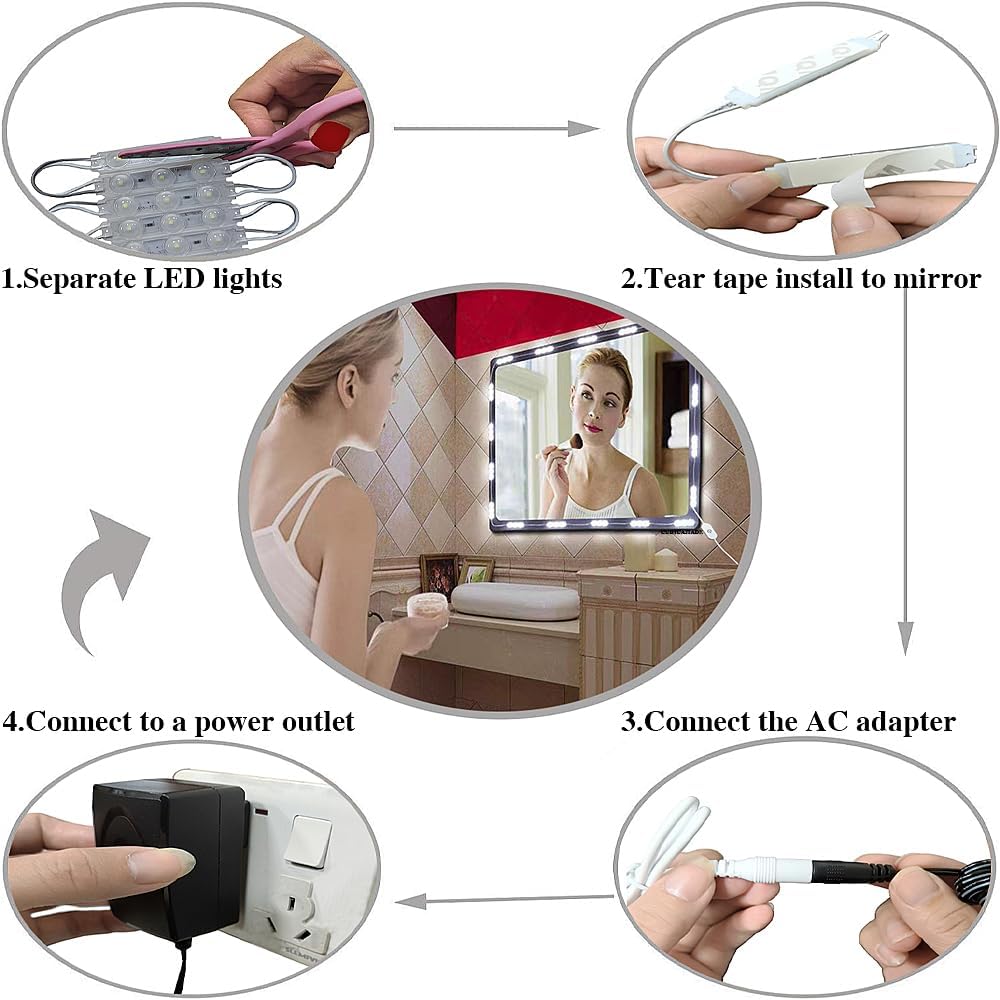 TOOLBLITZ Hollywood Style Vanity Lights Kit, LED White 10ft Dimmable Mirror Lights,Vanity Lights for Mirror, Full  Mirror, Vanity Mirror, Makeup Table & Bathroom Lighting(Mirror Not Include)