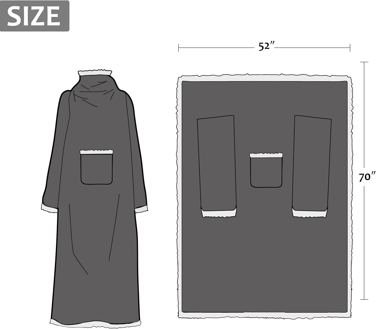 Catalonia Sherpa Wearable Blanket with Sleeves Arms, Comfy Sleeved TV Wrap Blanket, Large Snuggly Throw for Women and Men, Gift for Her