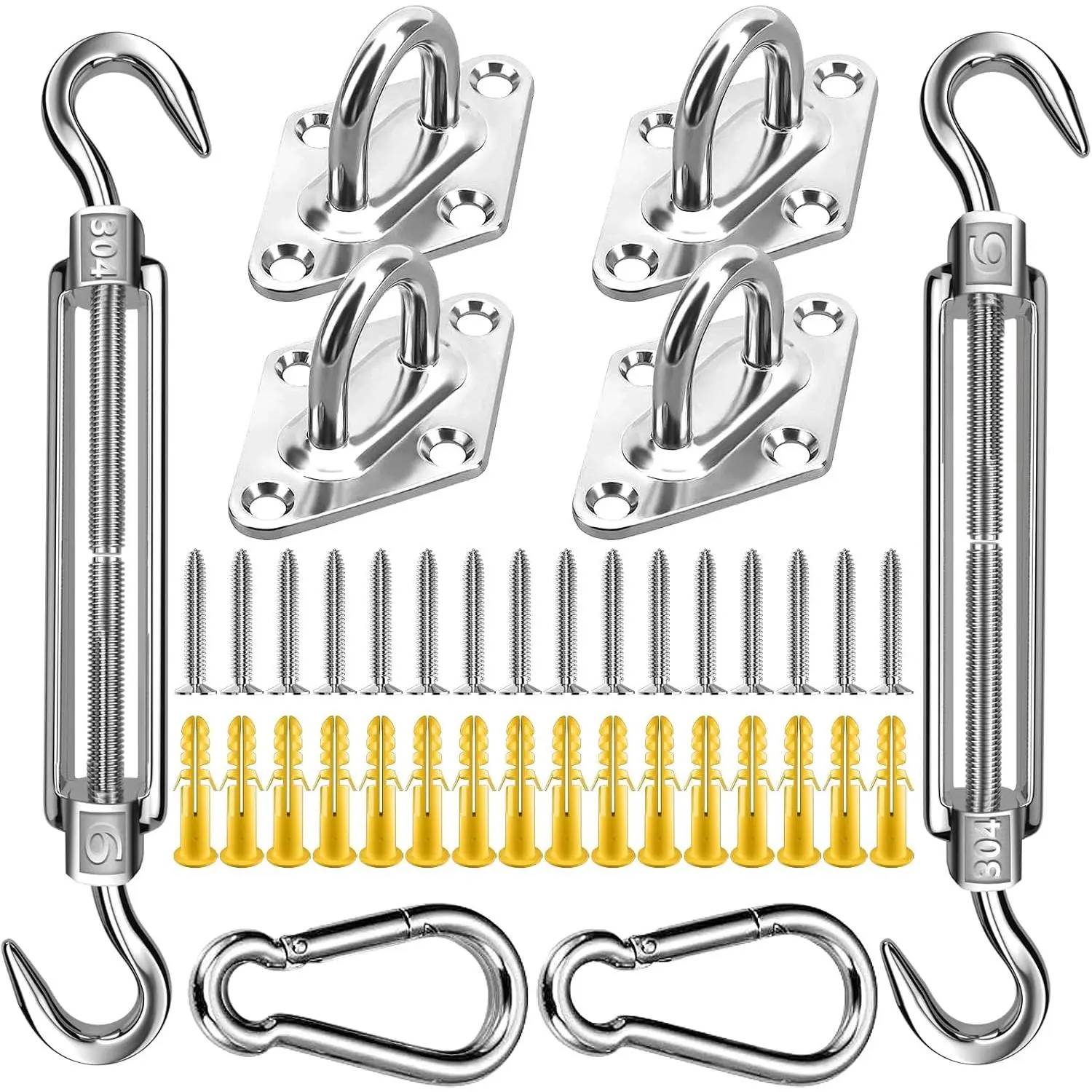 304 Stainless Steel Shade Sail Hardware Kit, M6 Canopy Hardware for Rectangle & Triangle Sun Shade Installation, Heavy-Duty Sun Shade Installation Kit for Garden, Patio, and Outdoor Use(40PCS)
