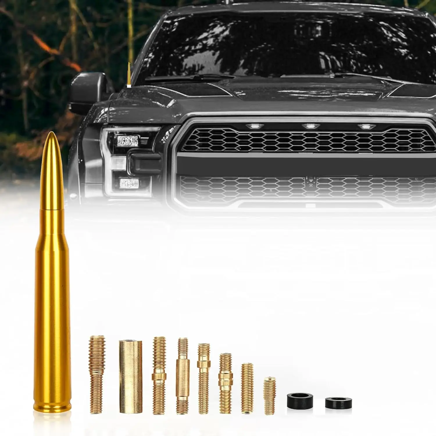 Universal Car Bullet Antenna - Durable Vehicle Mast Replacement Compatible with Chevrolet, Ford, Jeep Wrangler & More Autos (Gold)Conpatible with Ford F150 RAM 1500 GMC Heavy Duty Pickup Trucks Accessories