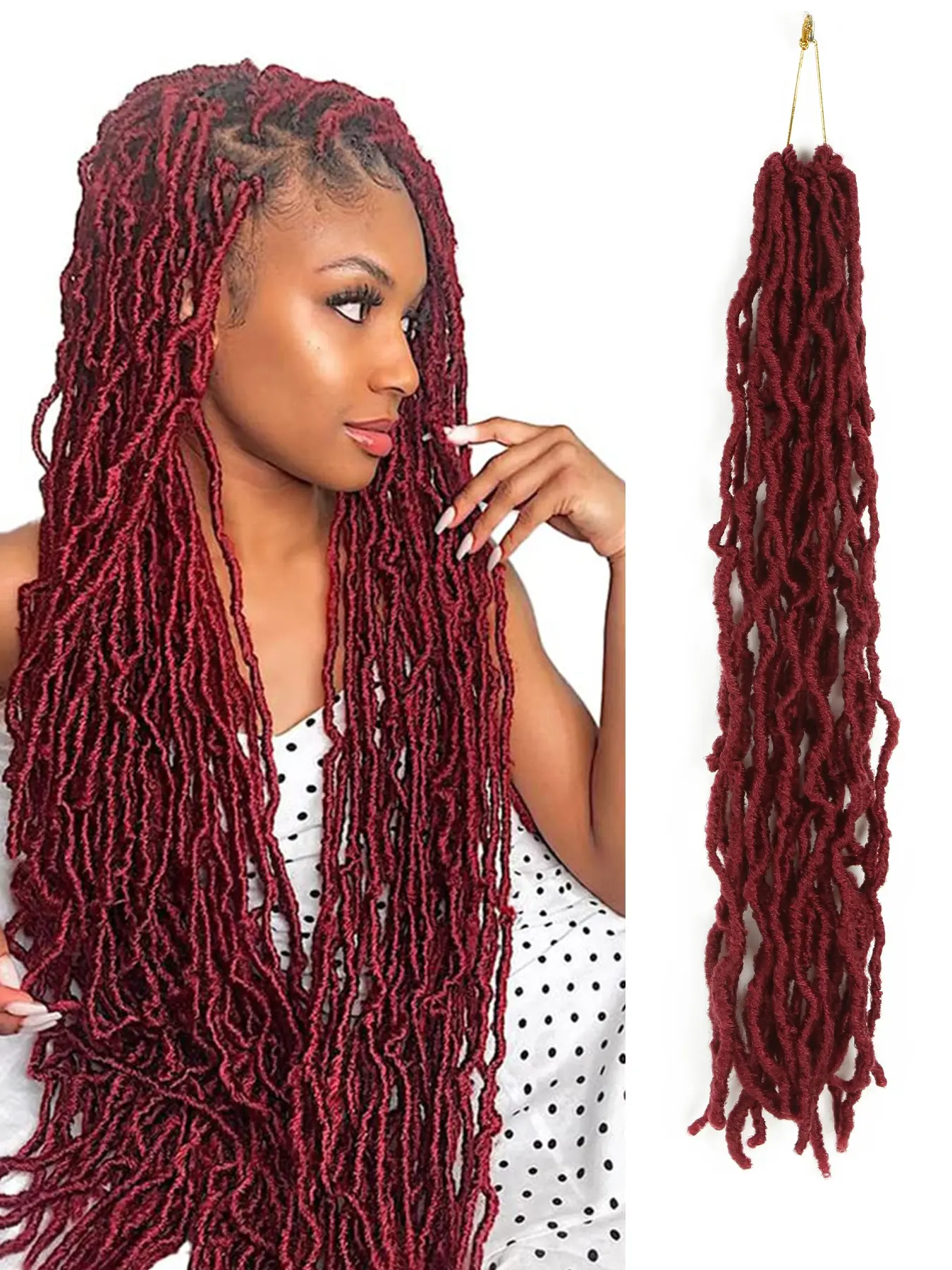 30/36 Inch 1 Pack 12 Stands New Soft Locs Braided Dreads Crochet Hair for Black Women, for Natural Butterfly Locks Style Crochet Hair, Burgundy Curly and Pre -Looped Faux Locs Crochet Hair