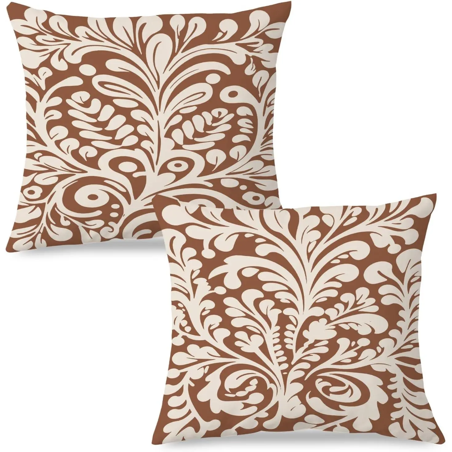 Mexican Pillow Covers 18x18, Mexican Home Decor,Talavera Decor, Mexicans Gifts for Women, Spanish Style Terracotta Burnt Orange Throw Pillow Covers, Set of 2