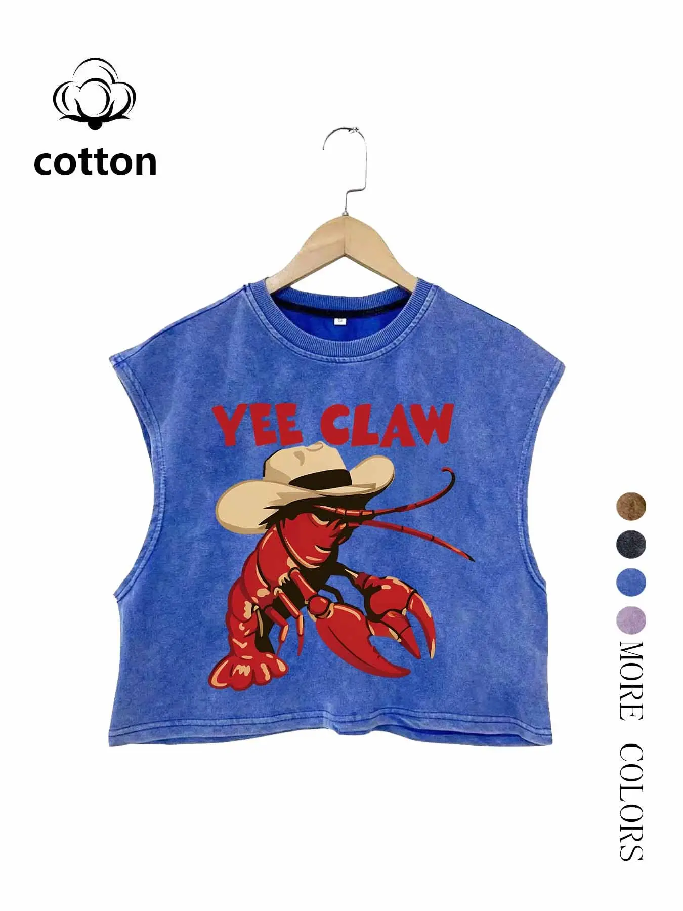 Vintage Washed Lobster Print Tank Top, Western Cowboy Style Cotton Sleeveless Shirt, Loose Fit, Unisex, All Seasons