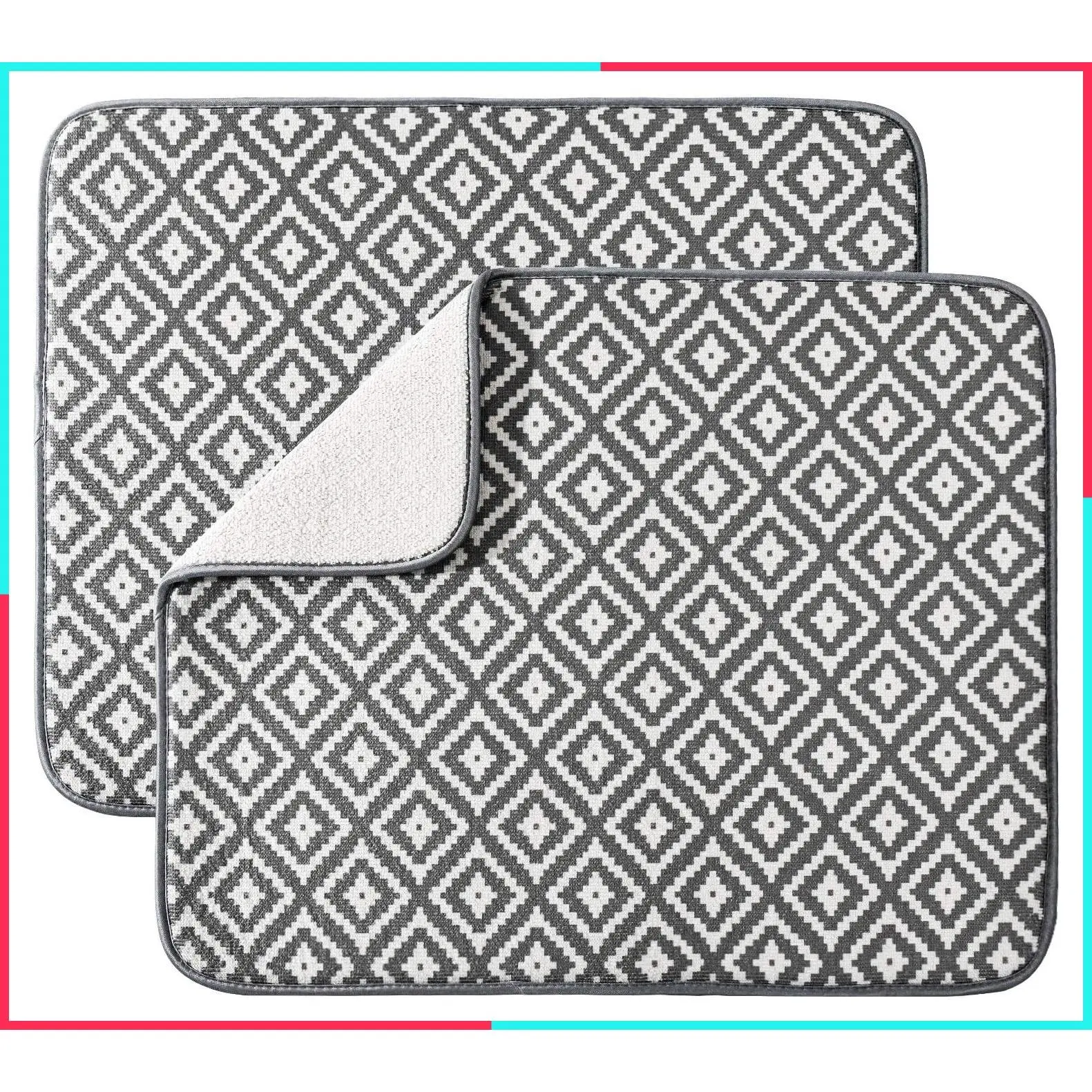 Dish Drying Mat for Kitchen 2 Pack, Ultra Absorbent Microfiber Dish Drainer Mats, 19.2 x 15.8 Inch Rhombus