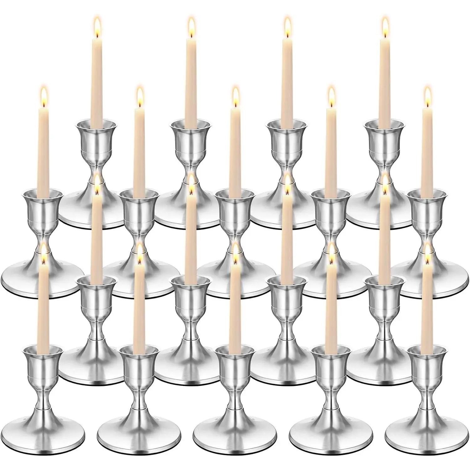 Silver Wine Glass Metal Candlestick Holders - Vintage Modern Metal Taper Candle Holders, Decorative Centerpiece for Table Mantel, Wedding Kitchen Home Decor, Wedding Gift,18Pcs