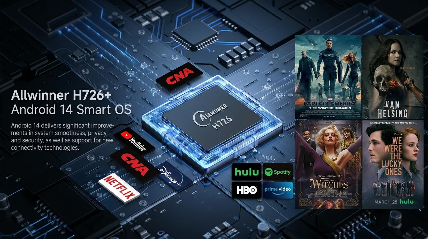 Android 14 Smart Projector 800 ANSI, Native 1080P, WiFi Bluetooth, Auto Focus/Keystone/Object Avoidance, Built-in Apps, 180 °   Gimbal Stand, 8K Home Cinema & Outdoor Gaming