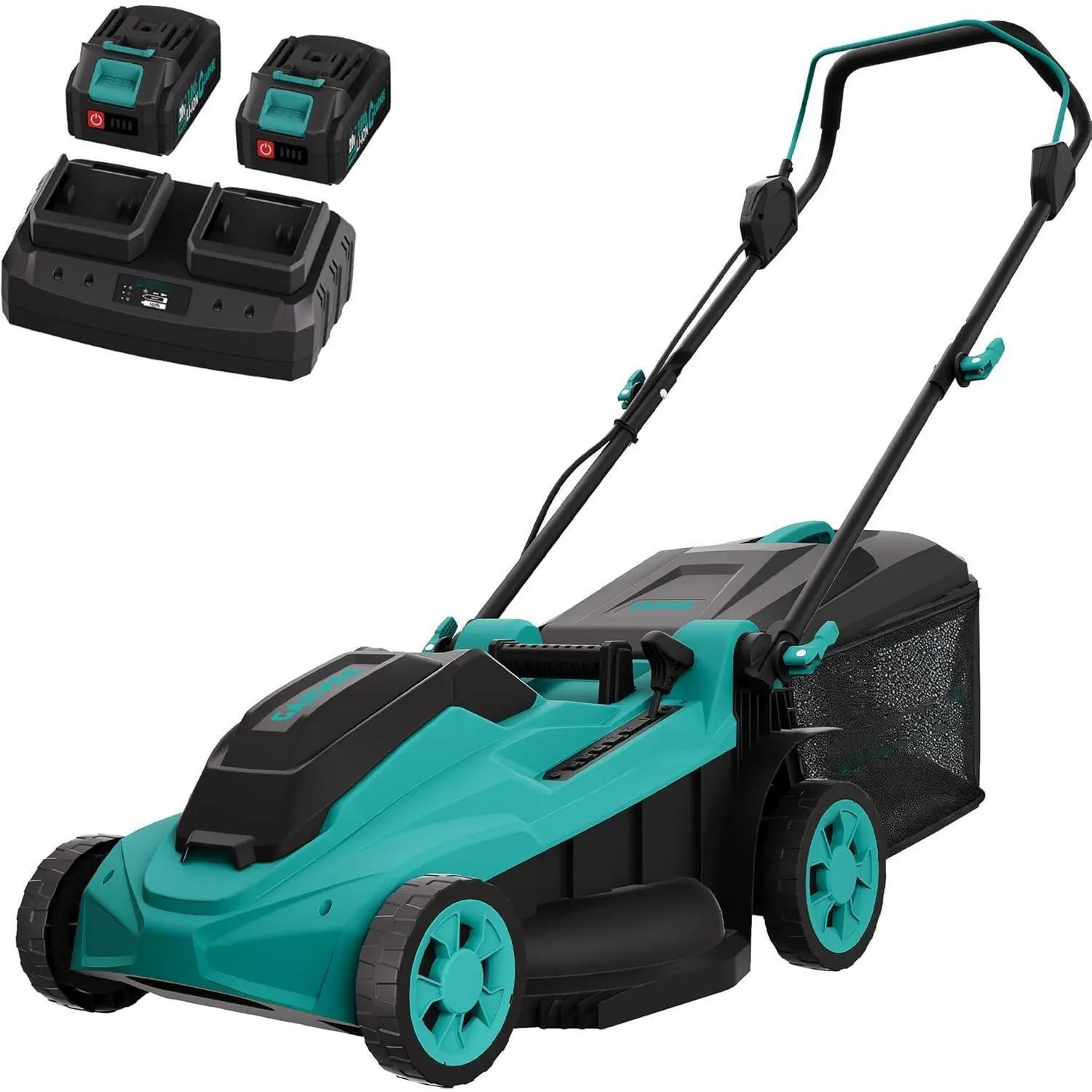 40V Brushless Cordless 17in Lawn Mower - Battery Operated Rechargeable Push Garden Tool, Includes 2x 20V 4.0Ah Batteries, Charger, 12-Gal Heavy-Duty Grass Bag, Battery Operated Lawn Mower, Rechargeable Lawn Mower