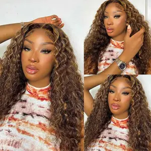 Piano-color African tight-curl synthetic full-head lace front wig