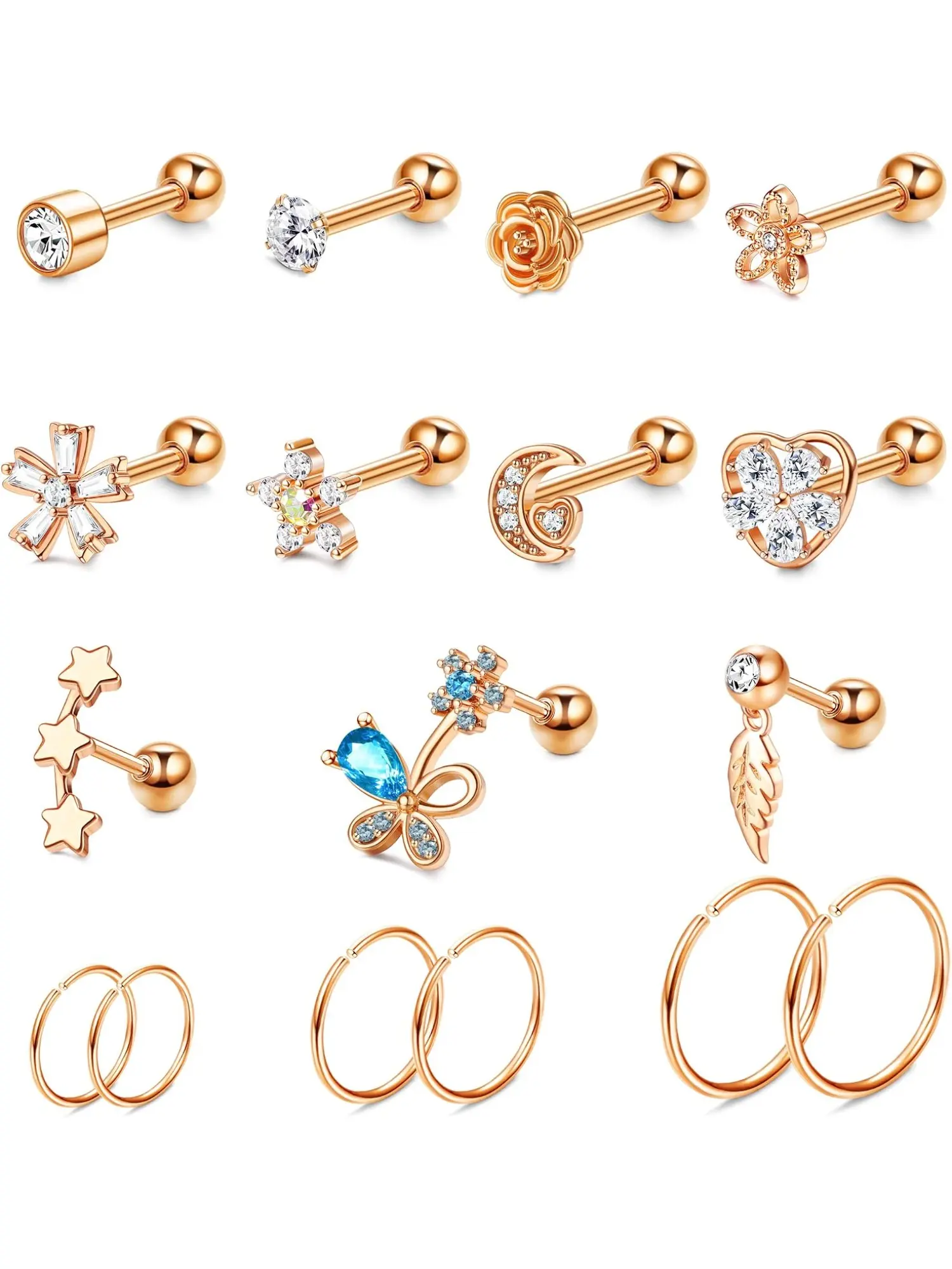 16G Stainless Steel Cartilage Hoop Earrings for Women, Conch Forward Helix Tragus Piercing Jewelry