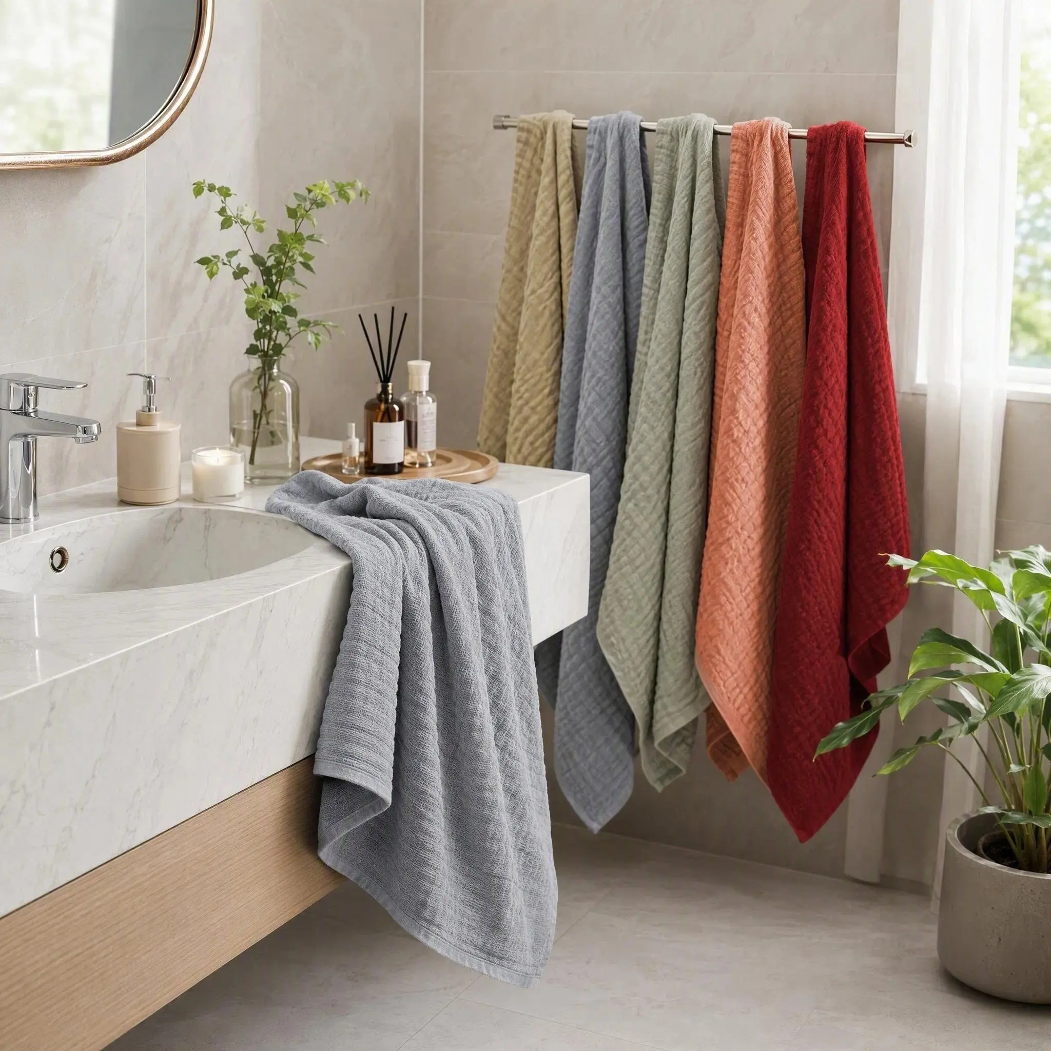 Tdhd 6-Piece Cotton Bath Towel Set, 1 Large Towel & 5 Handkerchiefs, Soft Skin-Friendly, Absorbent Breathable, Baby Grade Fabric