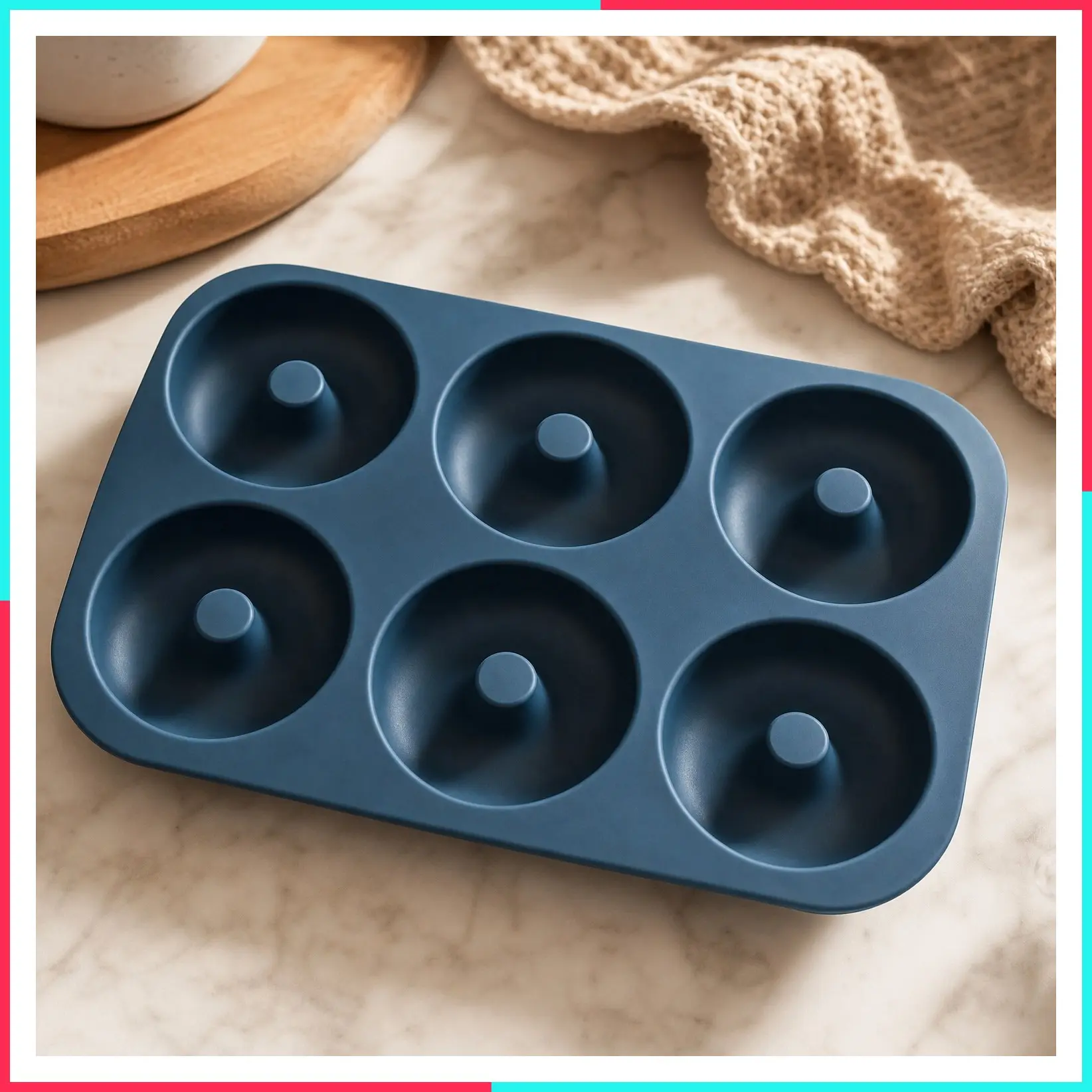 Large 9-Cavity Silicone Donut Pan - Non-Stick BPA Free Baking Mold for Donuts and Bagels, Dishwasher Safe, 11.2 x 11.1 Inch, Blue