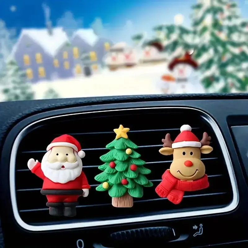 3pcs Santa Claus Christmas Car Vent Clips, Aromatherapy Air Fresheners, Festive Vehicle Interior Decor, Holiday Season Essentials