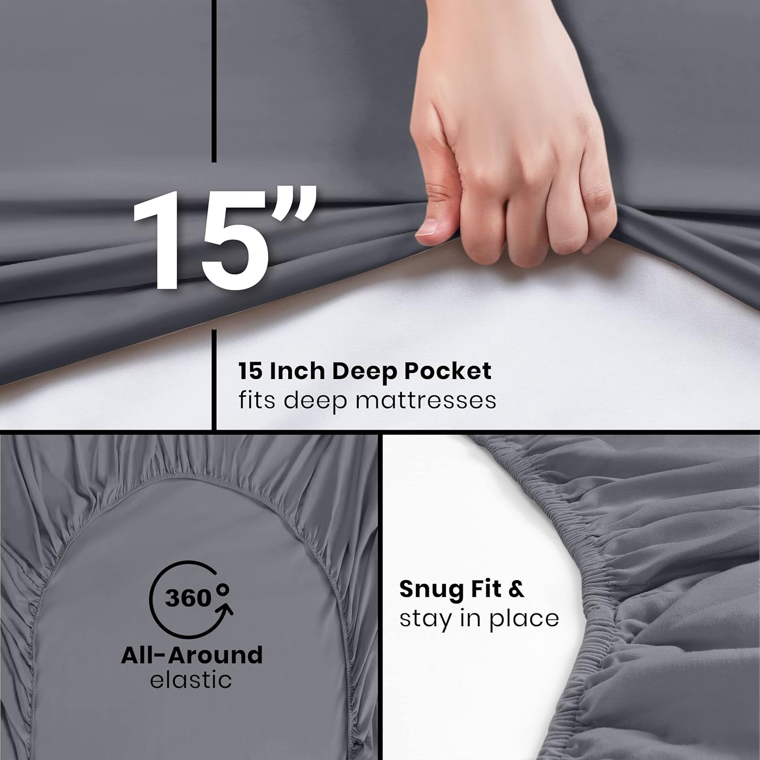 Fitted Sheets - Bulk Pack of 6 Bottom Sheets - Soft Brushed Microfiber - Deep Pockets - Shrinkage & Fade Resistant - Easy Care (Grey)