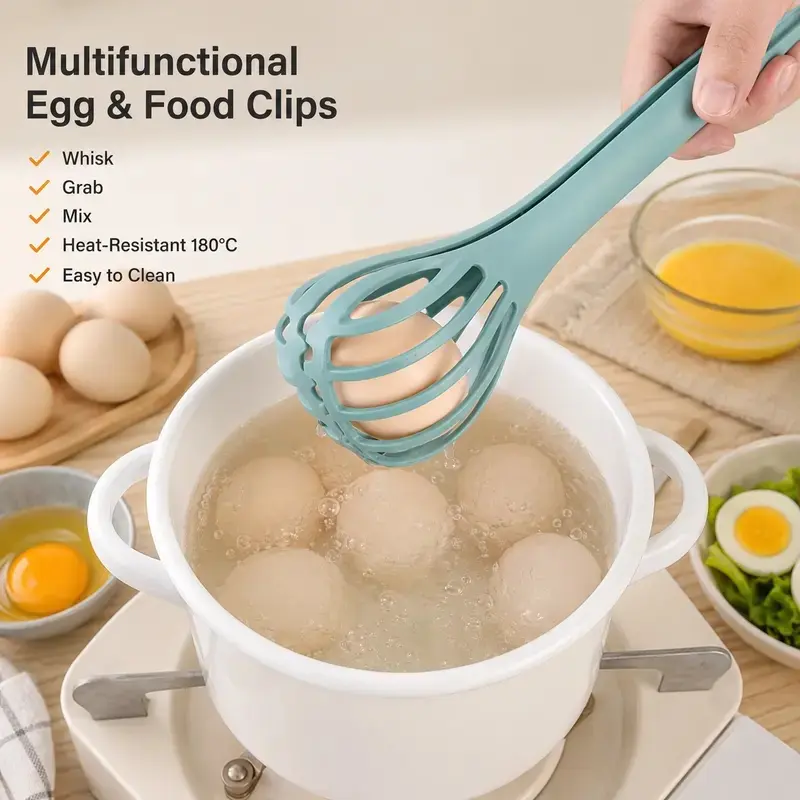 Multifunctional Kitchen Whisk and Food Tongs – Featuring a long-handled, open-design plastic construction, this tool is perfect for whisking eggs as well as gripping noodles and various other food items-a practical cooking utensil for everyday home use.
