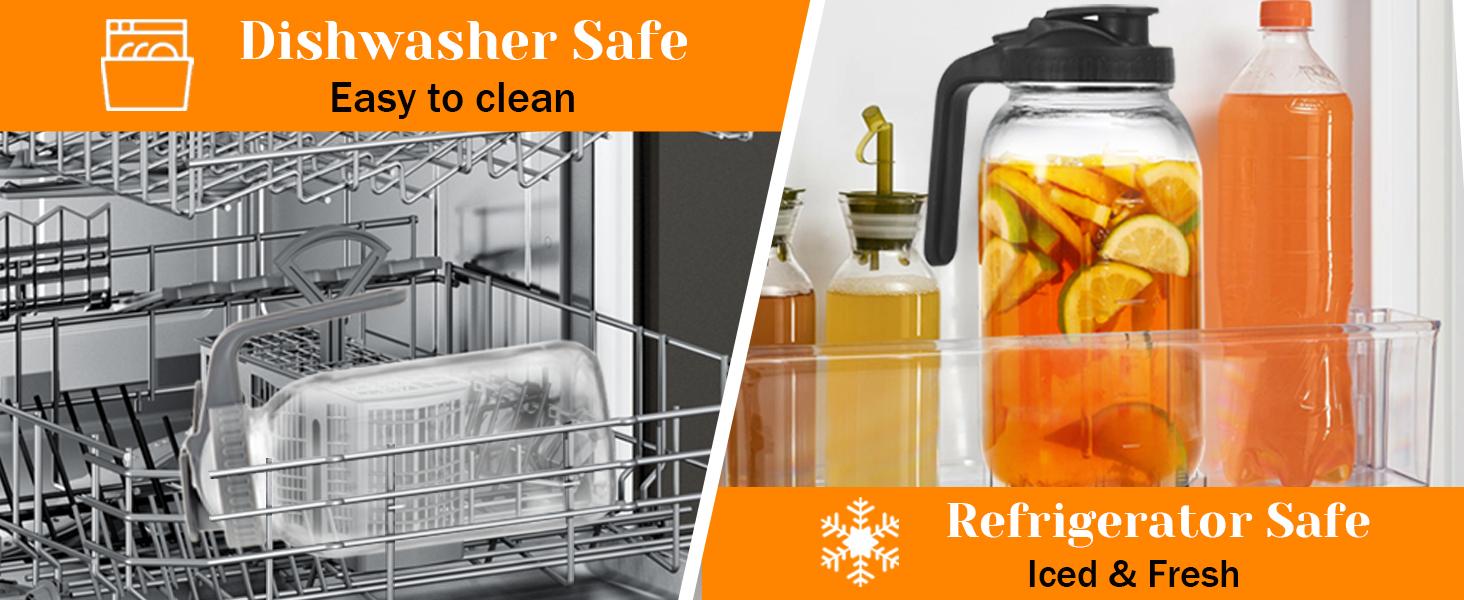 2 Pack Glass Pitchers with Lid, 64 oz Sun Tea Pitcher, Half Gallon Mason Jar Pitcher with Wide Mouth Airtight Lid for Ice Tea, Cold Brew Coffee, Fridge Water, Milk, Juices, Leak Proof Water Jug