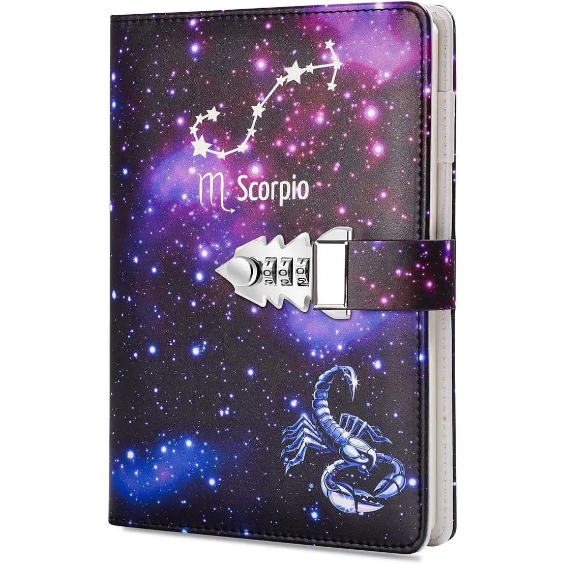 A5 Creative Password Lock Journal PU Leather Combination Lock Diary Locking Diary Notepad (Scorpio)